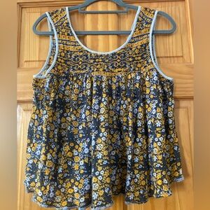 Free People We The Free Boho Floral Peplum Tank Open Lattice Back Linen Cotton S